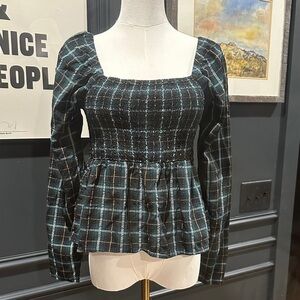 Old Navy smocked plaid top size small